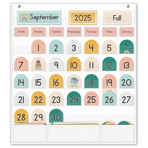 Eamay Calendário Boho com 90 cartões para crianças aprendendo, sala de aula e decoração escolar em c