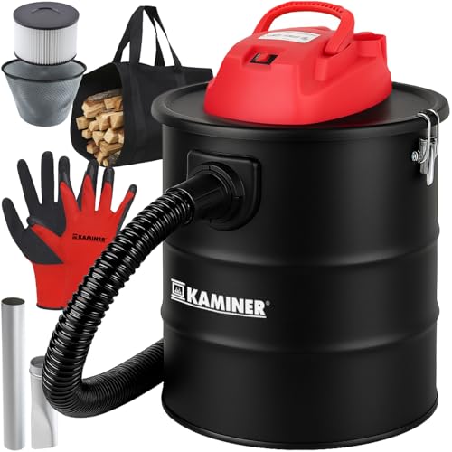 KAMINER Aspirador de cenizas 15 L, 1200 W, 20 kPa, HEPA + filtro textil, función de soplado, tubo de aspiración de metal, 2 boquillas de aluminio, pinzas metálicas, horno, barbacoa, taller, sin bolsa