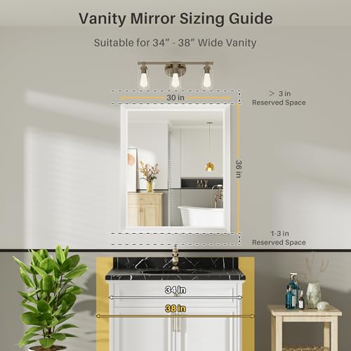 Image of 36x30 Inch White Bathroom Mirror for Wall, Thick Metal Framed Rectangle Mirrors for Over Sink, Bedroom, Living Room, Entryway, Anti-Rust, HD Tempered Glass