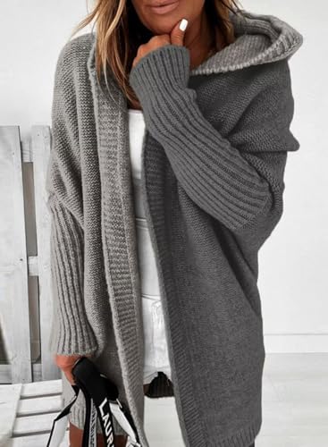 Image of Astylish Women 2026 Fall Clothes Outfits Hooded Knit Cardigan Sweaters | Open Front, Long Sleeve, Color Block, Fashion Clothing, Outwear Coats