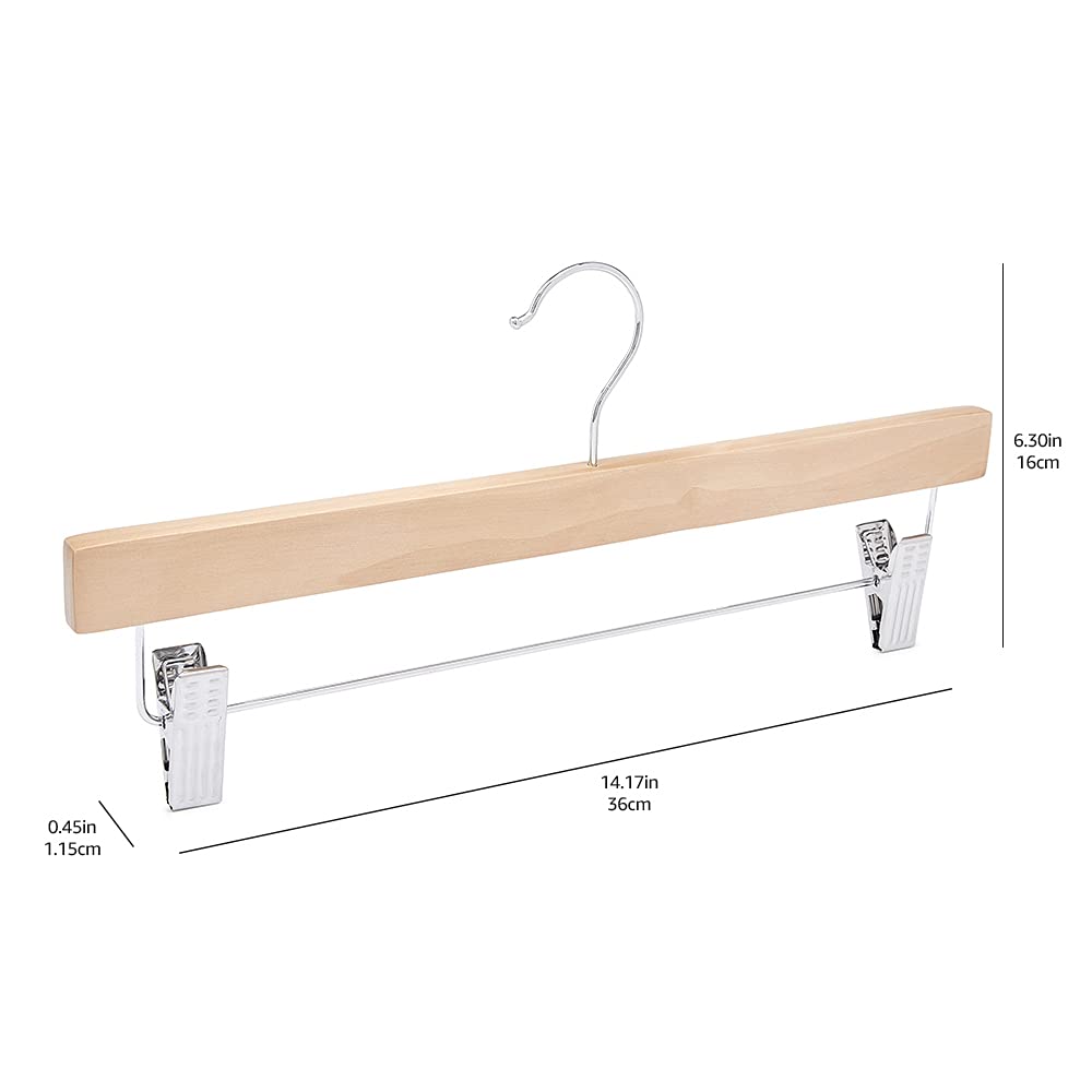 Amazon Basics drewniane wieszaki na ubrania z klipsami, 35,99 x 1,19 x 16 cm, opakowanie 10 sztuk, kolor naturalny