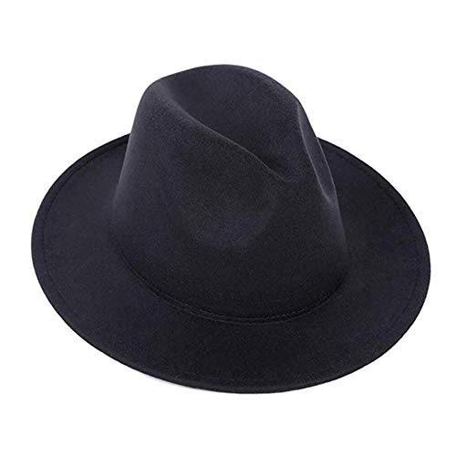 Chapeau Fedora noir en laine pour femme avec un grand bord plat élégant