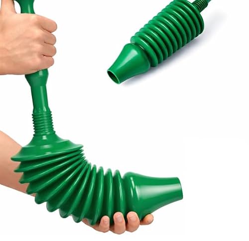 Image of Heavy Duty Toilet Plunger, Big Powerful Toilet Unblocker for Clearing Blockage in Drains, Flexible Plumbing Suction Tool for Unblocking Toilets of All Types, Kitchens, Sinks, Baths, Green