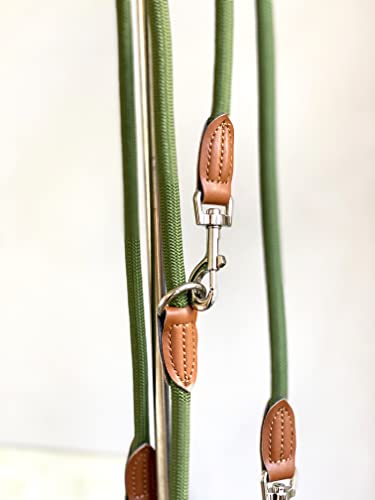Leisegrün Hundeleine kleine Hunde leicht - Führleine 3m verstellbar mit 2 Karabiner - 3 Meter lang x 0,8 cm - Nur 200 g - Modell Devon - Olivgrün
