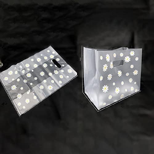 50pcs Lovely Floral Plastic Gift Bags Thicken Carry Bag Shopping Bag Christmas Baby Shower Party Favor Bag Cake Wrapping Pouches (M)
