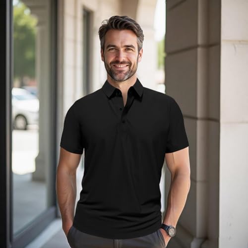 Polo Shirts for Men: Quick Dry Moisture Wicking High Elasticity Convenient Snap Buttons Athleisure Short Sleeve Top2