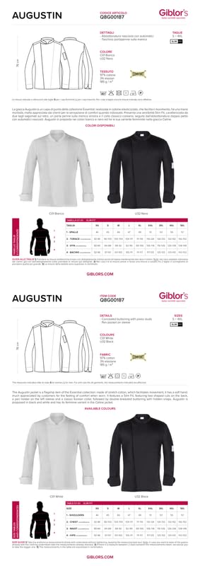 Giblor's Giacca AUGUSTIN da Cuoco Chef Cucina Elasticizzata Uomo Slim Fit BIANCO
