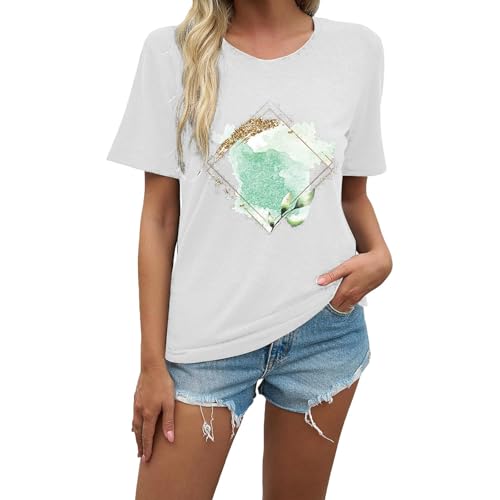 Camiseta de manga corta para mujer, cuello redondo, estampada, informal, de manga larga, para mujer, blanco, 3XL