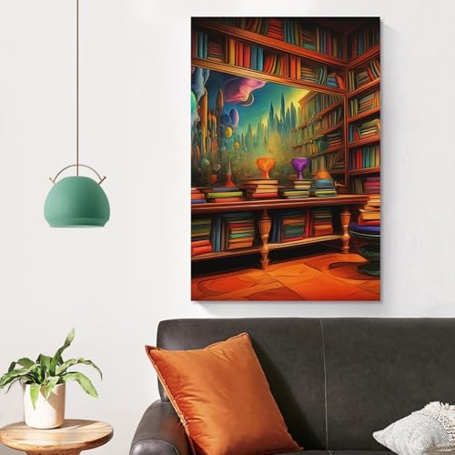 Bibliothèque murale impression toile déco maison salon tableau 50x75cm - 4