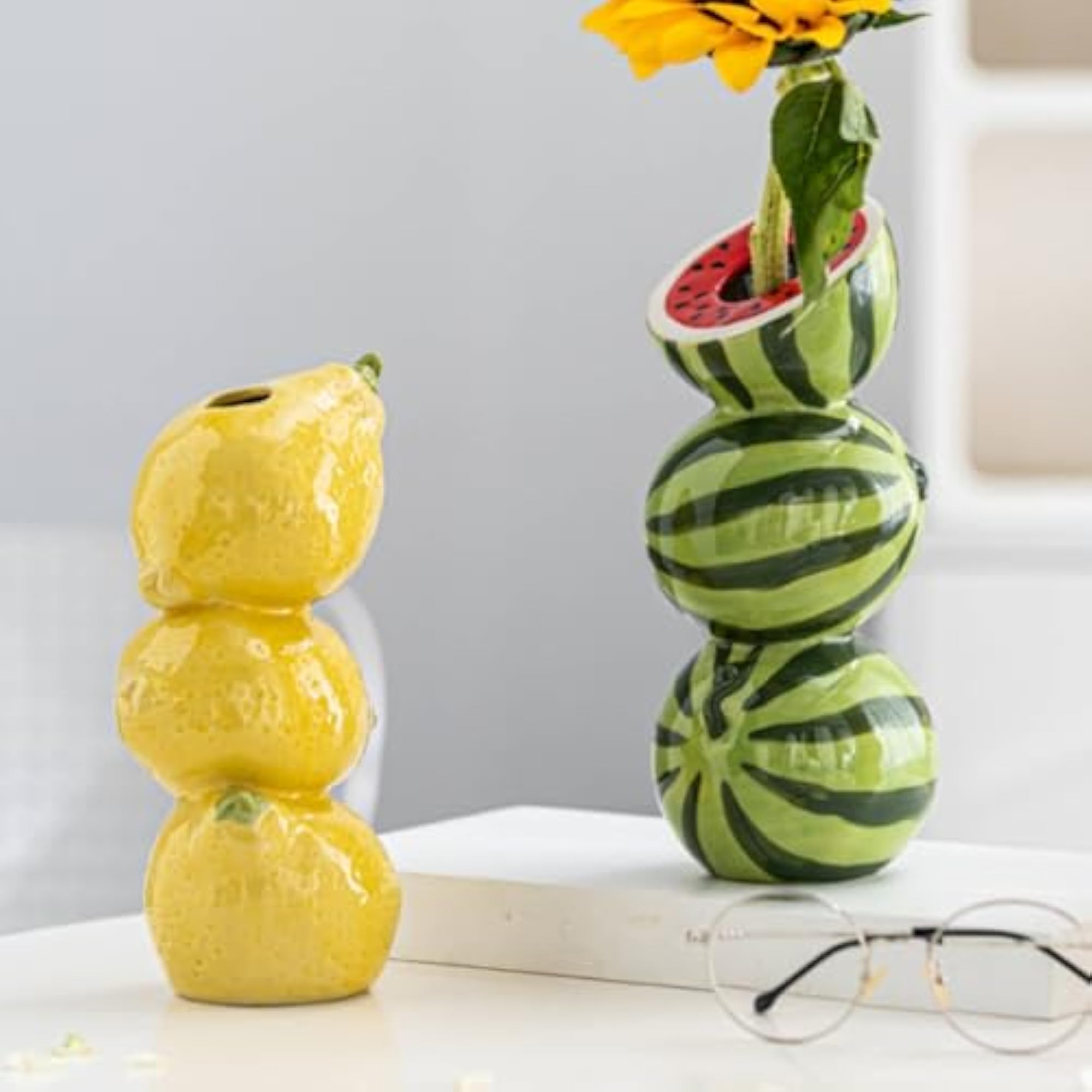 Nordic Design Lemon-Shaped Flower Vase, Handmade Glaze