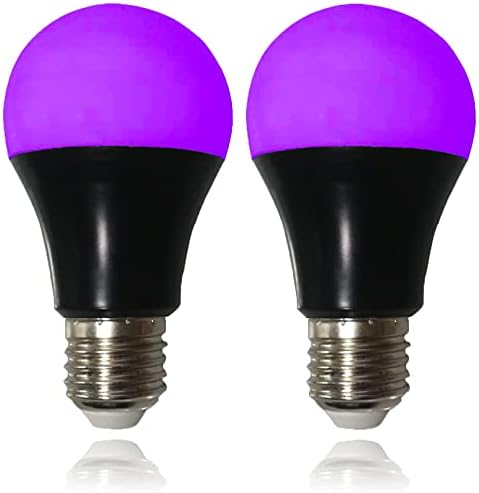 UV LED Black Light Bulbs 2 Pack, A19 E26 8W Blacklight Bulb for Glow in The Dark, UVA Level 385-400nm, Blacklight Light Bulbs for Parties Body Paint Fluorescent Poster Pet Stains