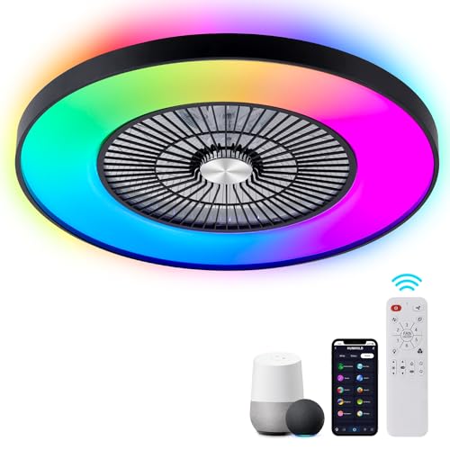 HUMHOLD Ventiladores de techo sin aspas con luces y control remoto, control Alexa/Google Assistant, ventilador de techo inteligente de perfil bajo con luces RGB para dormitorio de niños/sala de estar