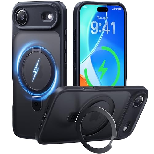 Image of CASEKOO Ultra-Magnetic Stand for iPhone Air Case [Military Drop Protection] [Compatible with MagSafe] Shockproof Translucent Matte Slim Ring Holder Case for iPhone 17 Air Phone Cover 6.5 inch, Black