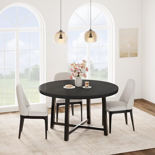 Image of IDEALHOUSE 47 inch Round Dining Table for 4, Kitchen Dining Room Table with Sturdy Metal Frame, Wood Circle Kitchen Table for Space Saving -Black (No Chairs)