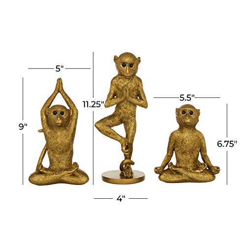 Juego de 3 Figuras Decorativas Mono en Polystone Dorado miniatura 6