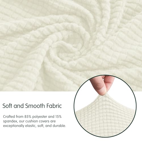 Image of CHUN YI Stretch Couch Cushion Cover Replacement, Fitted Loveseat Sofa Chair Seat Slipcover Furniture Protector, Checks Spandex Jacquard Fabric(2,Ivory White), 2