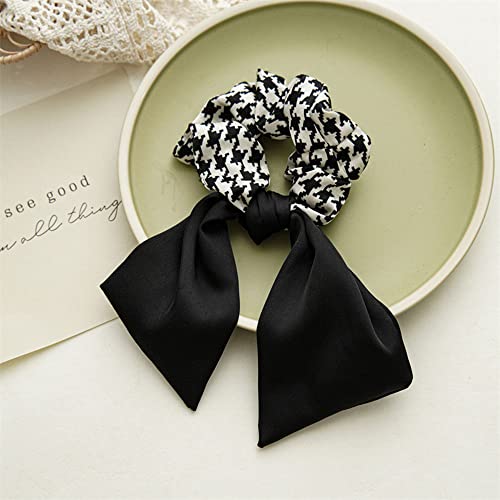 4Pcs Short Hair Scarf With Ribbon Bow Scrunchies Elegant Bow Hair Ties Plaid Hair Scrunchies Chiffon Bowknot Hair Scrunchies For Women #TOP7