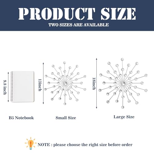 ZEXUIRU 3 Pack Silver Sunburst Wall Decor – Metal Crystal Wall Art with Sparkling Rhinestones, 14’’/18 Inch Starburst Wall Hanging Set for Living Room Bedroom Bathroom – Modern Bling Home Decorations