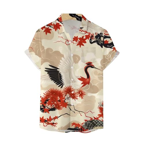 [Stabbon] プリントTシャツ メンズ 半袖 大きいサイズ 半袖ブランド アロハシャツ 和柄 金魚柄 動物 5XL おしゃれ ビーチシャツ ハワイ風 ハワイアン 開襟 シャツ 超軽量 通気性 (4XL,レッド43)（Amazon）