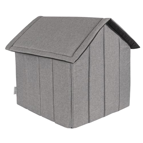 Petsona Hundehöhle Hundehütte Faltbare Mit Herausnehmbarem Dach Hundehaus Hundebett Katzenbett Haustierbett Schlafplatz Größe XL, Grau