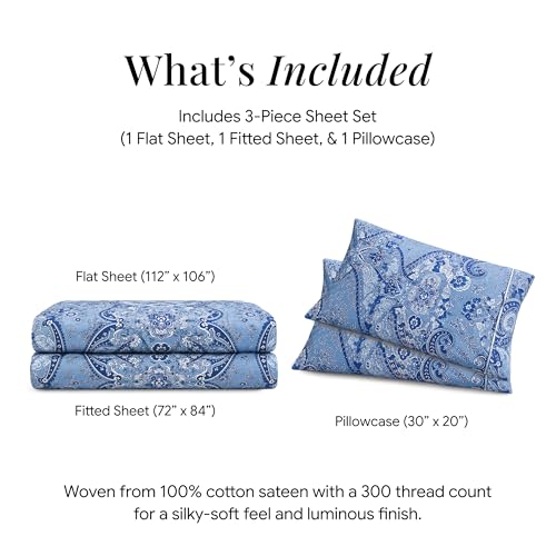 Tribeca Living Deep Pocket Cal King Size Sheet Set - 300 Thread Count Cotton Sateen Sheets with 22-Inch Extra Deep Pockets, Oeko-Tex Certified, 4 Bedding Set in Atlantis Multi Print by Tribeca Living - Image 7