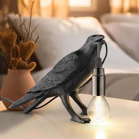 LYOOWNG Crow Lamp, Raven Table Lamp with Bulb, Bird Desk Lamp, Halloween Christmas Gifts Gothic Home Decor Crow Light, Raven Lamp for Bedside Bedroom Living Room Decor Cover
