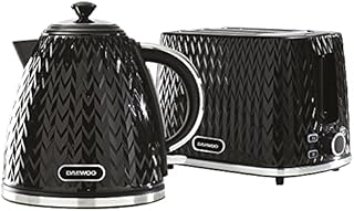 Daewoo Argyle SDA1829 1.7 Litre 3kw Jug Kettle and 2 Slice Toaster All In One Kitchen Matching Set Concealed Heating Element Easy Clean Black