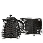 Daewoo Argyle 1.7 Litre Fast Boil Jug Kettle and 2 Slice Toaster Kitchen Matching Set with Concealed Heating Element, Removable Limescale Filter, Easy Clean, Black