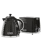 Daewoo Argyle SDA1829 1.7 Litre 3kw Jug Kettle and 2 Slice Toaster All In One Kitchen Matching Set Concealed Heating Element Easy Clean Black