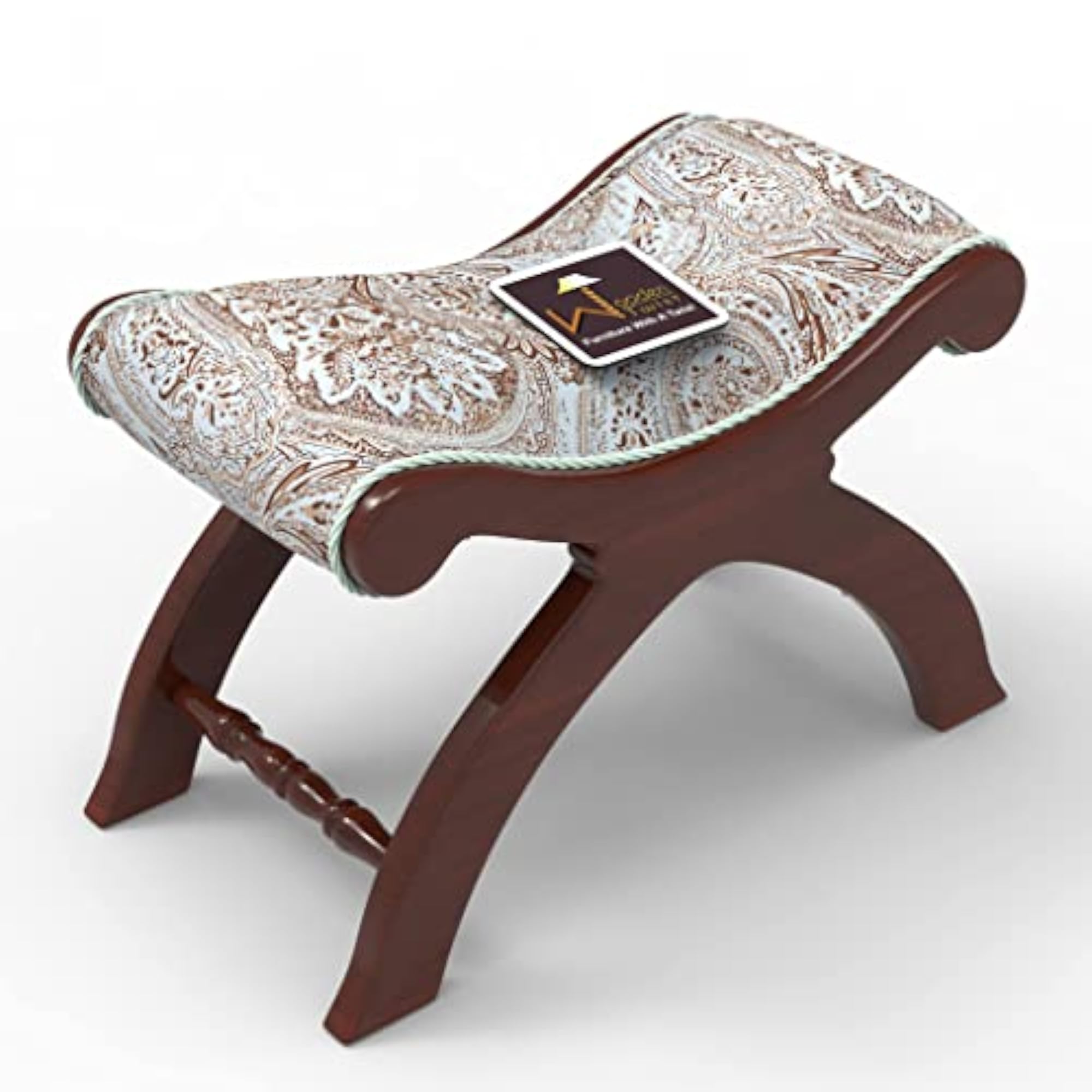 Teak Wood Soft Fabric Cushion Ottoman Stool