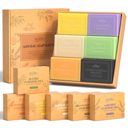 Natural Soap Bar Gift Set for Mum, Body Wash Soap Bars Organic Soaps For Women & Men, Lavender, Tea Tree, Lemongrass Orange, Oatmeal Almond, Green Tea Bamboo Charcoal, Turmeric Vitamin C Kojic Acid