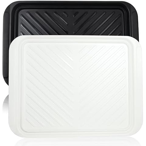 ECOIOU Extra Large Grilling Prep and Serve Trays, 17.3x13 inch BBQ Tray for Raw and Cooked Food, Melamine Serving Trays for Food, Set of 2, Black and White Cover