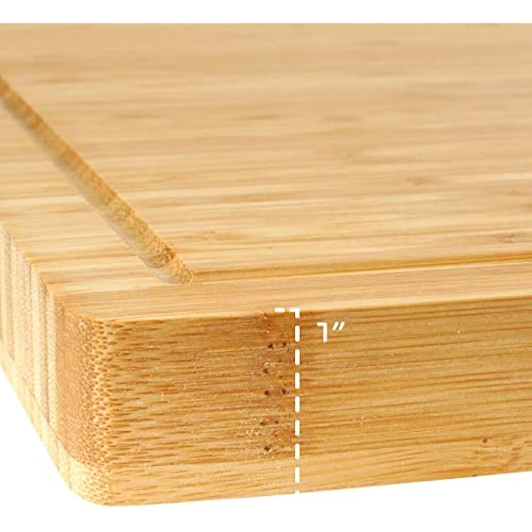 BambooMN Heavy Duty Premium Bamboo Cutting Board - Vertical Cut - Grooved - 24 x 12 x 1