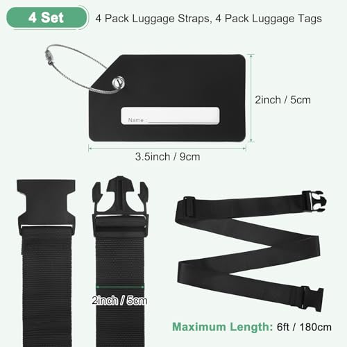 Image of M METERXITY 4-Sets Luggage Straps TSA Approved, Travel Straps for Luggage Suitcase Tags Set, Adjustable Suitcase Belt [Black]