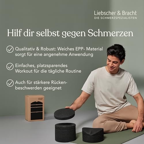 Liebscher & Bracht Original Rückenretter: Rückenstrecker, Brust- & Rückendehner mit Rille für Wirbelsäulen + Höhenregulierung, Rückentrainer Made in Germany, Übungen in der App Schwarz