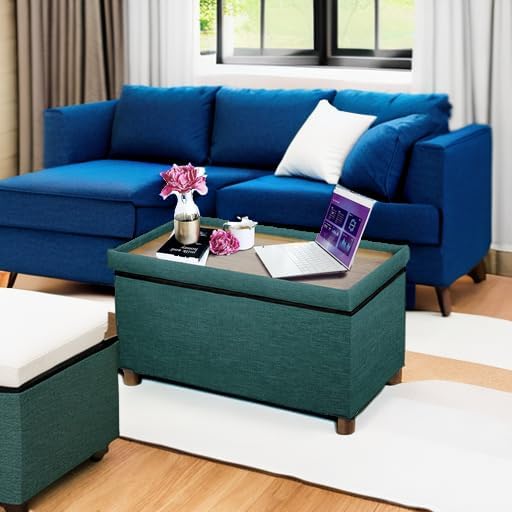 Miniatura 2 de Banco otomano de almacenamiento de 30 pulgadas, banco de almacenamiento con patas de madera para sala de estar, otomano, reposapiés, tapa extraíble