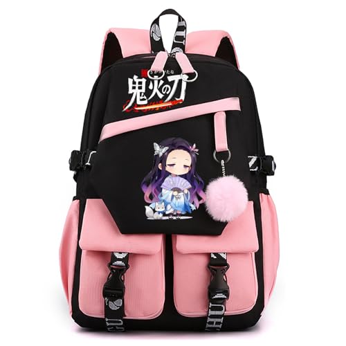 ZJYJING Japanese Anime Backpack for Girls Teen Cute Cartoon School Backpack for Elementary Middle Students Bookbag (Pink)