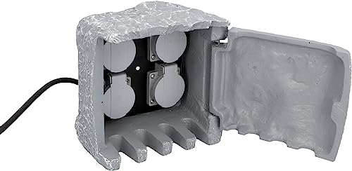UNITEC WiFi Steckdosenverteiler für den Garten in Steinoptik, Gartensteckdose, Außensteckdose, IP 44, 4 Steckdosen Würfel
