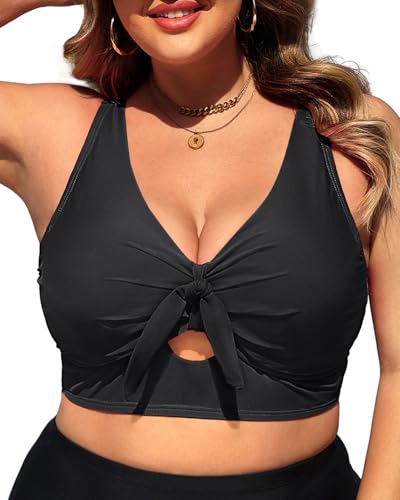 Plus Size Underwire Bikini Top - Women Push Up Swim Top Bra Keyhole Swimsuit Tops Only Bathing Suit Tops for Large Bust 2025 Black 18 Plus