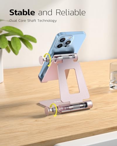 Nulaxy Full Aluminum Dual Folding Cell Phone Stand for Desk, Rose Gold - 2