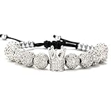 GVUSMIL Silver Luxury CZ Imperial Crown Braided Copper Bracelets with 8mm Micro Pave Cubic Zirconia