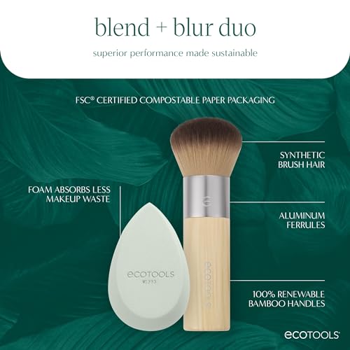 EcoTools Blend + Blur Makeup Brush and Sponge Duo, Makeup Blender Sponge & Foundation Brush, For Liquid & Cream Makeup, Cloud Skin, Eco Friendly, Latex-Free, Cruelty Free, & Vegan, 2 Piece Set - Image 6