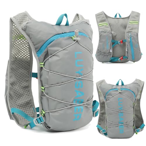 Flintronic Trinkrucksack, Laufrucksack, Multifunktionale Ultrleicht Fahrradrucksack, Reflektierende Fahrradrucksack, für Wandern Trailrunning Radfahren Joggen, für Damen Herren, Grau