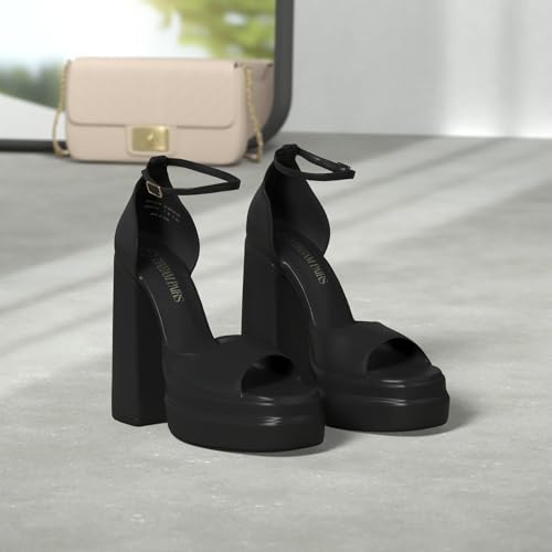 DREAM PAIRS High Heels Chunky Block Platform Heels for Women Ankle Strap Sexy Open Square Toe Heels Dressy Pumps Sandals2