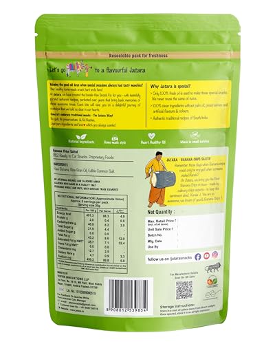 Image of Jatara Banana Chips - Salted 180g | Crunchy Banana Wafers | Light Snack | Tea-Time Munch (Pack of 3)