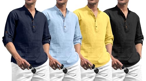 Image of Zombom Combo of Men's Solid Cotton Polyester Blend Full Sleeve Mandarin /Chinese Collor Straight Kurta Shirt (Pack of 4)