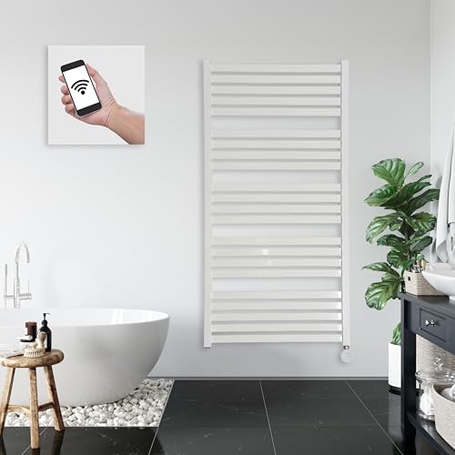 anapont Scaldasalviette elettrico da bagno 1000 h x 500 b, nero – Scaldasalviette con termostato con regolazione della temperatura ambiente – funzione timer – Riscaldamento elettrico – Made in Germany