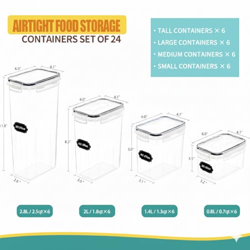 Nozzy 24-Piece Airtight Food Storage Container Set, BPA-Free Plastic Containers with Labels, Large Capacity for Kitchen Organisation, Pantry Storage, Cereal, Flour, Sugar, Black - Image 4