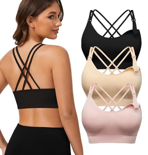 Image of Angelhood Nursing Bras for Breastfeeding, Criss-Cross Back Nursing Sports Bra, Low Impac Support Yoga Maternity Bras