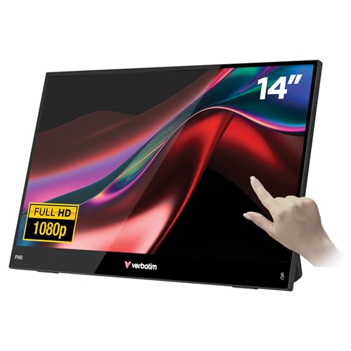 Verbatim Portable Touchscreen Monitor, mobiler 14' Full HD Bildschirm, tragbarer Monitor für Laptop, Tablet, PS5 oder Nintendo Switch mit USB-A-, USB-C- sowie HDMI-Anschluss, schwarz